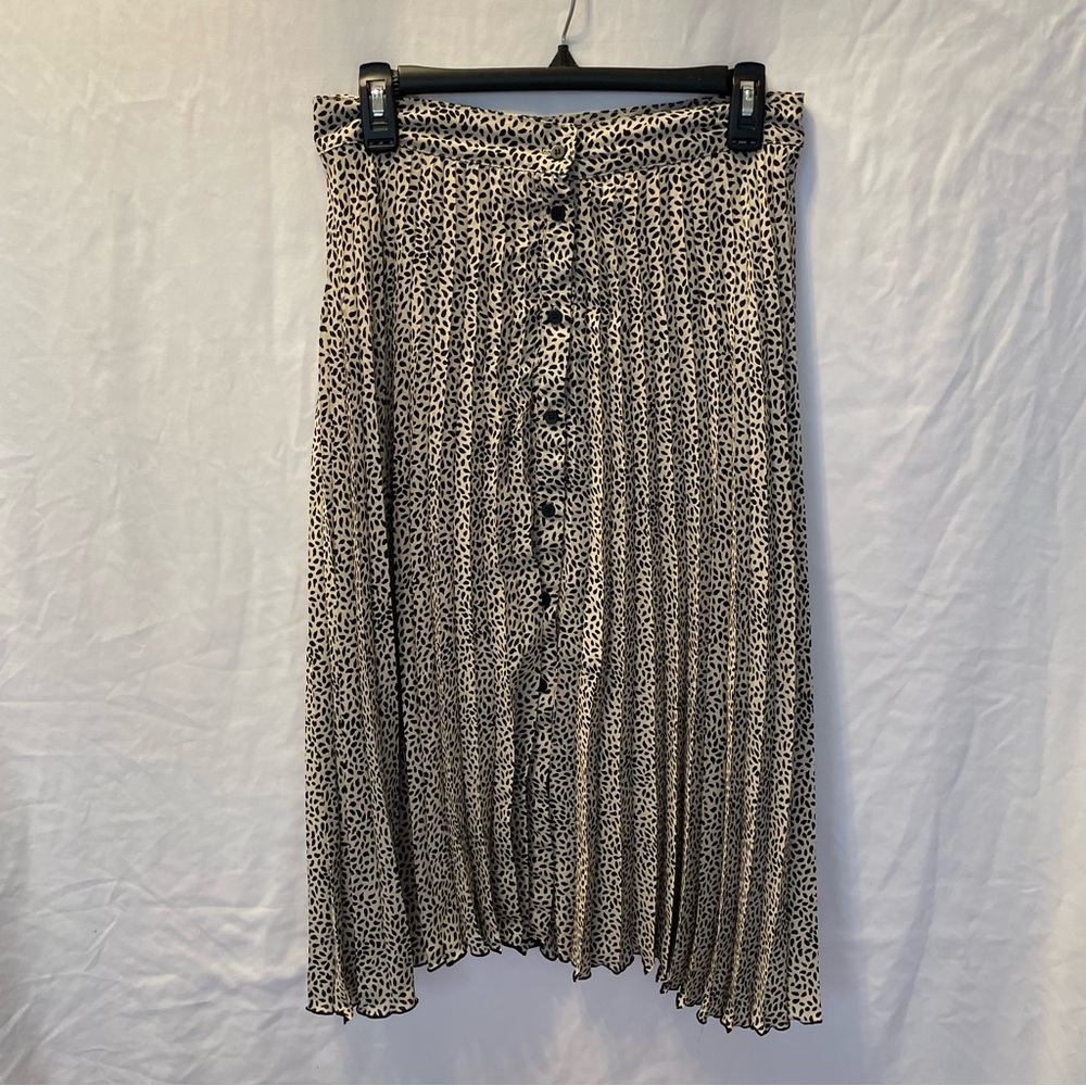 C by One Leopard Print Pleated Midi Skirt Fall Layering Trendy‎ Boho Cottagecore